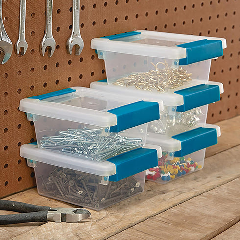 STERILITE Mini Clip Box, Clear Base & Lid, Aquarium Blue Latches