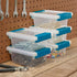 STERILITE Mini Clip Box, Clear Base & Lid, Aquarium Blue Latches