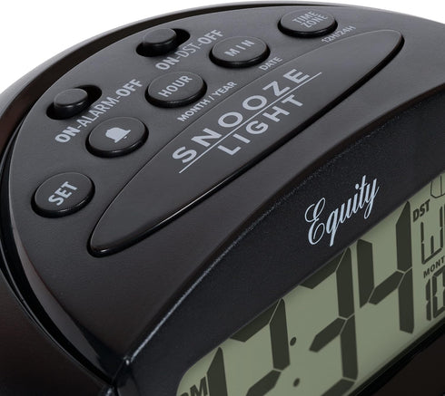 Equity by La Crosse LCD Alarm Clock, Insta-Set, Black, Model 31022