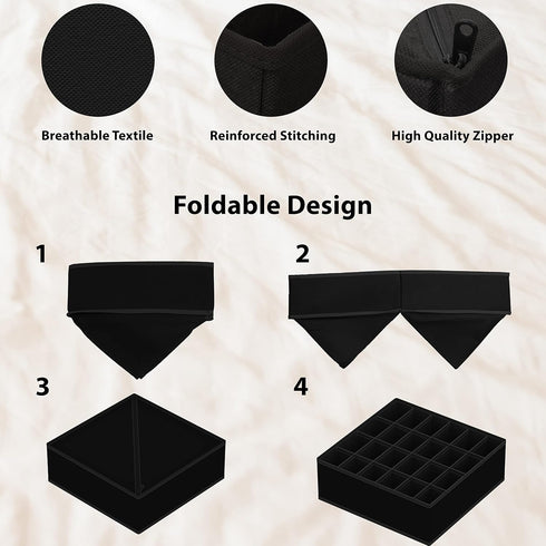 Simple Houseware 4-Pack Drawer Organizer Set, Foldable Non-Woven Storage Boxes for Underwear, Socks, Black