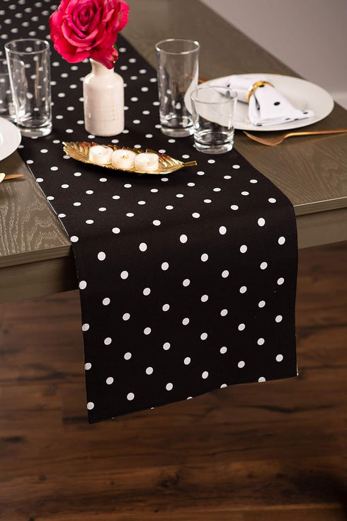 DII Polka Dot Kitchen Collection - Table Runner, 14x72, Black/White Reversible