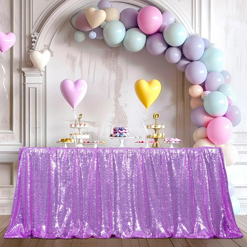 Poise3EHome Lavender Sequin Tablecloth 50×72 Inch Rectangle Sparkly Fabric Overlay for Wedding Birthday Party Decoration