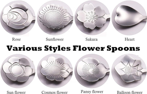 9 Pcs Flower Spoon Coffee Teaspoon Set, ESRISE Stainless Steel Tea Spoon for Tea Party Decorations