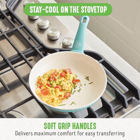 GreenLife 8” Frying Pan Skillet & Silicone Spatula, PFOA/PFAS-Free Ceramic Nonstick Cookware Set (Turquoise)