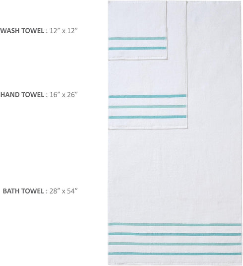 Comfort Spaces 8 Piece Cotton Bath Towel Set, Striped Ultra Soft, Quick Dry, Multi-Sizes, Zero Twist Aqua