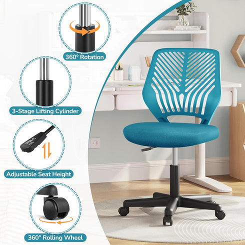 Armless Yaheetech Kids Cute Office Chair Low-Back Study Chair w/Lumbar Support Adjustable Height for Children