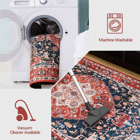 YJ.GWL Area Rug 2x6 - Washable Non-Slip Hallway Runner Rug, Vintage Red Carpet for Bedroom, Kitchen, Bathroom