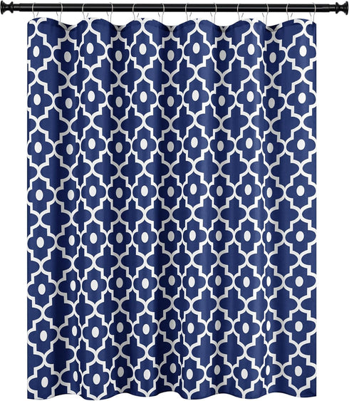Biscaynebay Extra Long Textured Fabric Shower Curtains - 72" W x 84" L, Navy Morocco Pearl Printed Luxury Bathroom