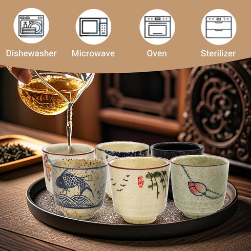 6 6 Oz Pieces Japanese Tea Cups, Ceramic Coffee Cup with Good Heat Retention, No Handle Teacup Matcha Mug for Latte