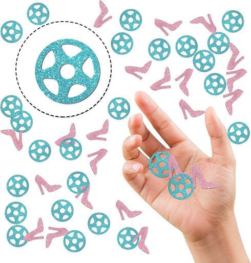 Wheels or Heels Confetti Glitter, Baby Shower He or She Party Table Decorations, 120pcs