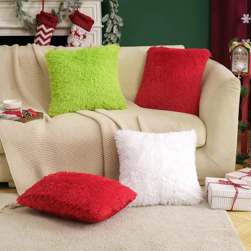 MIULEE 18x18 Inch Pack of 2 Luxury Faux Fur Throw Pillow Cover, Plush Cushion Cover Shell for Sofa, Bedroom, Car, Green