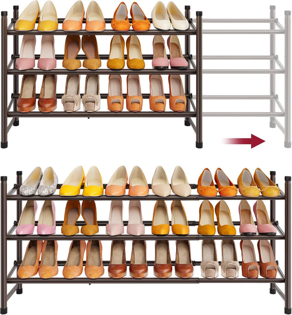 Tajsoon 3 Tier Expandable Shoe Rack for Closet, 28-41Adjustable & Stackable Shoe