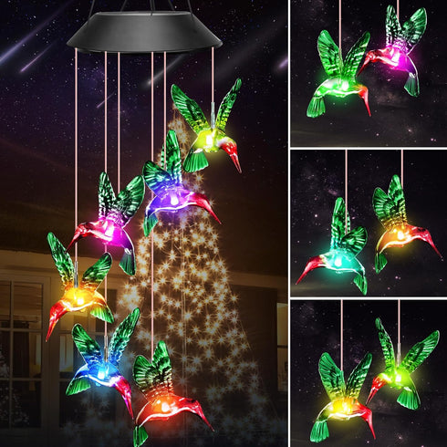 Winzwon Solar Hummingbird Wind Chimes - Birthday Gifts for Women Mom Grandma, Outdoor Decor Hanging Mobile