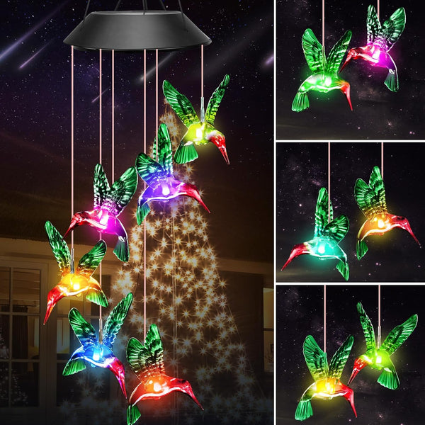 Winzwon Solar Hummingbird Wind Chimes - Birthday Gifts for Women Mom Grandma, Outdoor Decor Hanging Mobile