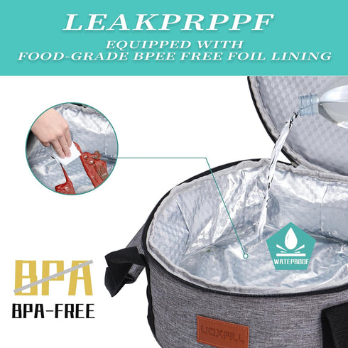 12V/24V/110V, Round Food Warmer Electric Casserole Carrier - Large Heated Lunch Bag for Car Truck, Thermos for hot food