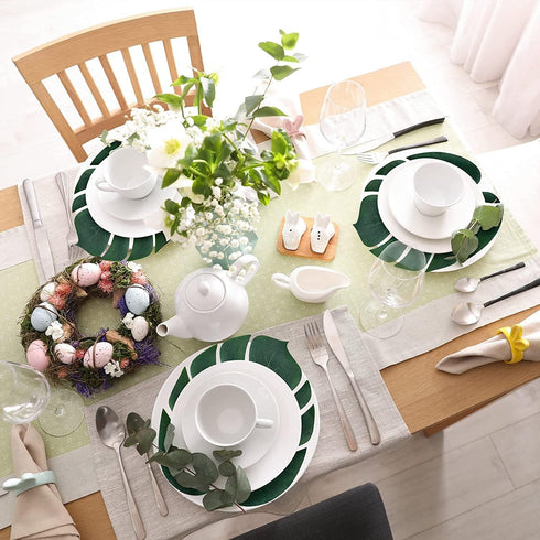 ATFL 8.3'' Artificial Medium Palm Leaves, 50 PCS Fake Tropical Monstera Faux Palm Leaves for Party Decoration (Green)