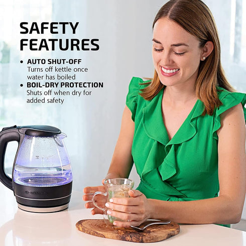 OVENTE Glass Electric Kettle, 1.5 Liter Fast Boiling Borosilicate Glass, BPA Free Auto Shut Off for Coffee & Tea