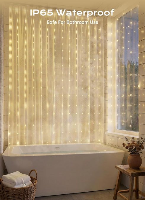 180 70 Inch 8 Brightown LED Shower Curtain Lights, Warm White Fairy Lights Battery Operated String Lights, Modes