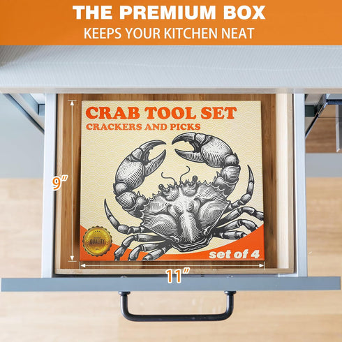 Set 4 Crab Crackers and Tools, of Stainless Steel Lobster Picks, Crab Leg Cracker, Seafood Tool Kit with Gift Box
