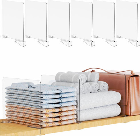 Yieach Adjustable Height Clear Shelf Dividers,6 Pack Acrylic Closet Shelf Dividers for Organization,11.1