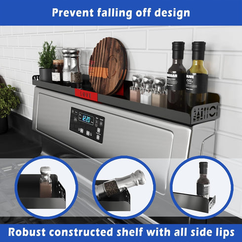 30" STUTOV Magnetic Stove Top Shelf Black Spice Rack with Red LOVE Design Seasoning Organizer for Back of Stove Over