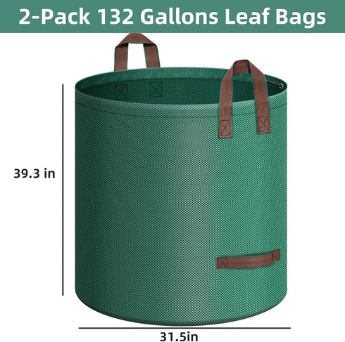 2-Pack 132 4 Gallons Leaf Bags, Reusable Yard Waste Bags, Heavy Duty Lawn Bags with Handles for Garden Leaves and Waste