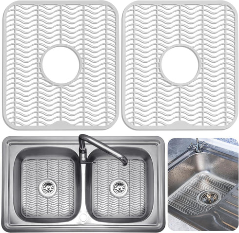 DecorRack 2 Pack Plastic Sink Protectors, 12" x 11" Dish Rack, Protects Kitchen Sink from Damage
