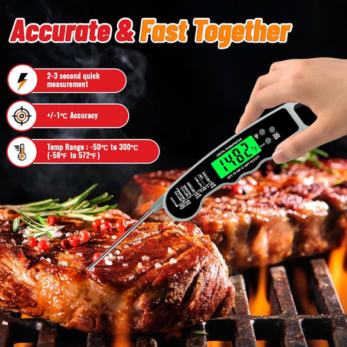 Digital Meat Thermometer, IP67 Waterproof Food Thermometer for Cooking, Instant Read with Backlight & Magnet