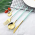 JASHII Flatware Serving Set 24 Piece, Stainless Steel Silverware Set, Mint Green Gold Cutlery for Modern Elegant