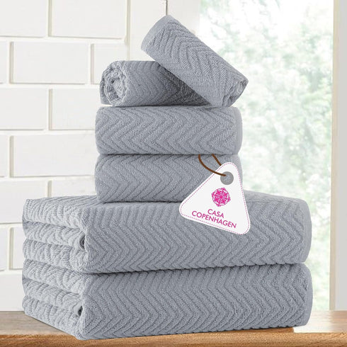 6 Set- 550 2 2 2 Set CASA COPENHAGEN Wave Textured Piece Towel Grey Violet, GSM Bath Towel Hand Towel Washcloth, Rough