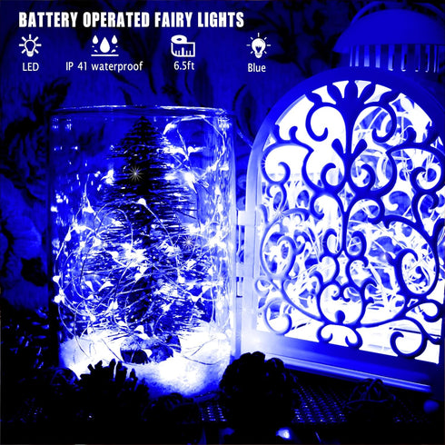 6 Pack 2PCS 6.5ft 20LED Fairy Lights Battery Operated String Lights with Timer Remote Blue Twinkle Light Waterproof
