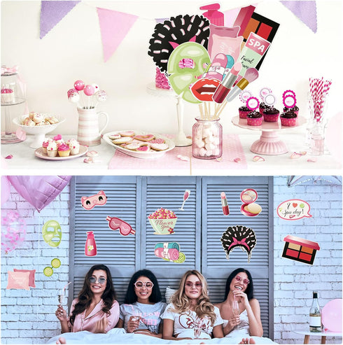 Konsait 26 PCS Spa Party Photo Booth Props, Kids Spa Party Supplies for Girls, Makeup Party Decorations, Slumber Party
