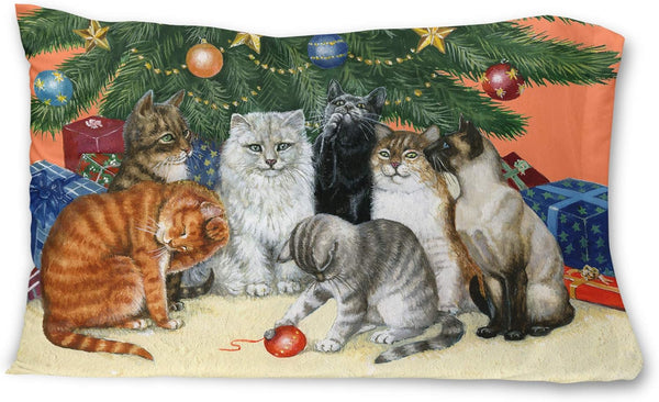 Caroline's Treasures Cats Under The Christmas Tree Fabric Standard Pillowcase, Lightweight Super Soft