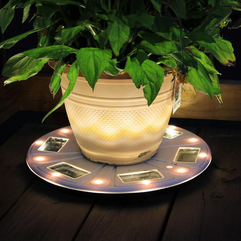 15" (78i50265) Gama Sonic Illuminated Plant Stand for Outdoor, Solar Power, White Base for Exterior Potted Plants