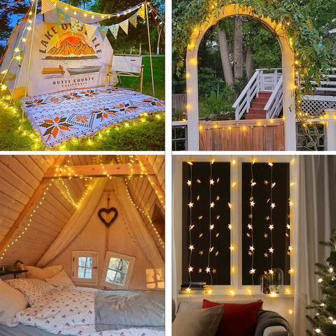 120 LED 40FT Star String Lights, Indoor Outdoor Christmas Twinkle Light with Timer & Memory