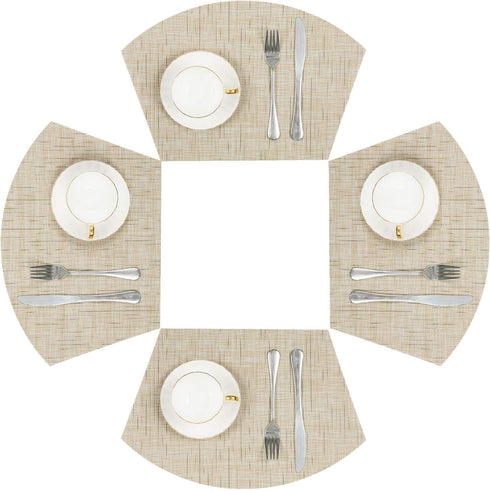 SHACOS Small Round Table Placemats - Wedge Placemat Set of 4, Non-Slip Heat Resistant Woven Vinyl, Beige Yellow