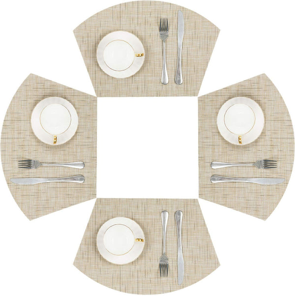 SHACOS Small Round Table Placemats - Wedge Placemat Set of 4, Non-Slip Heat Resistant Woven Vinyl, Beige Yellow
