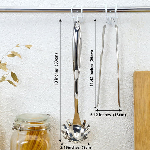 Pleafind Spaghetti Spoon and Spaghetti Tong 2-Piece Set, 13-Inch Non-Stick Spaghetti Fork and 9-Inch Kitchen Tong, Easy Storage and Cleanup, Ergonomic Design, stainless steel by Pleafind