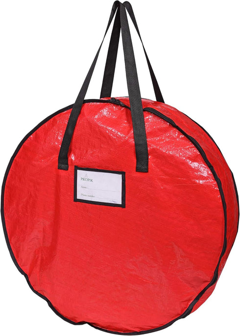 ProPik Christmas Wreath Storage Bag 24" - Heavy Duty Container with Tear Resistant Material, 24” X 8” (Red)