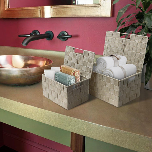 Sorbus Storage Basket with Lid, Mesh Hand-Woven Decorative Storage Boxes, Wicker Basket Organizers (Variety Pack)