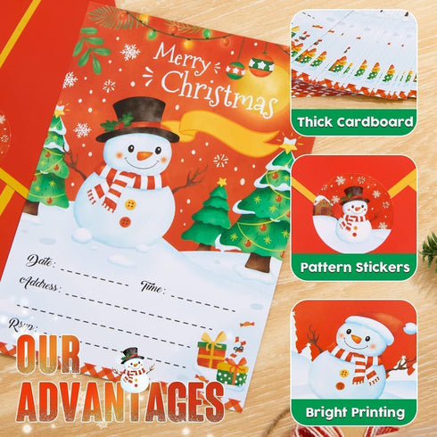 WERNNSAI 24 Pack Christmas Party Invitations Kit, Snowman Invitation Cards with Envelopes and Stickers