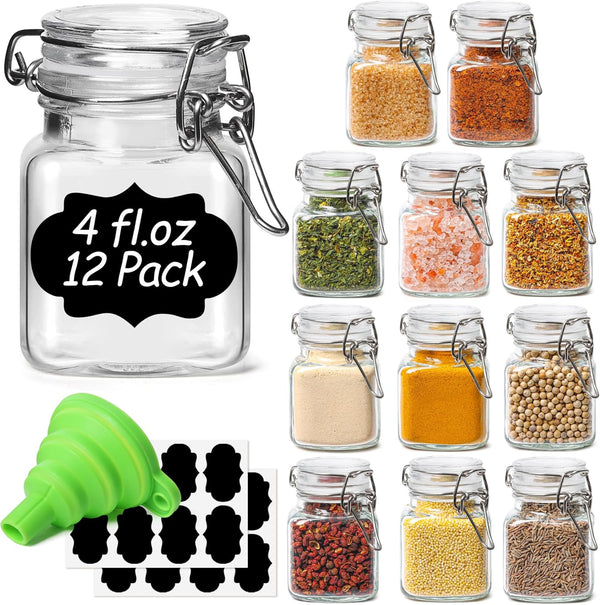 ComSaf Set of 12 Square Glass Spice Jars with Airtight Lids (4