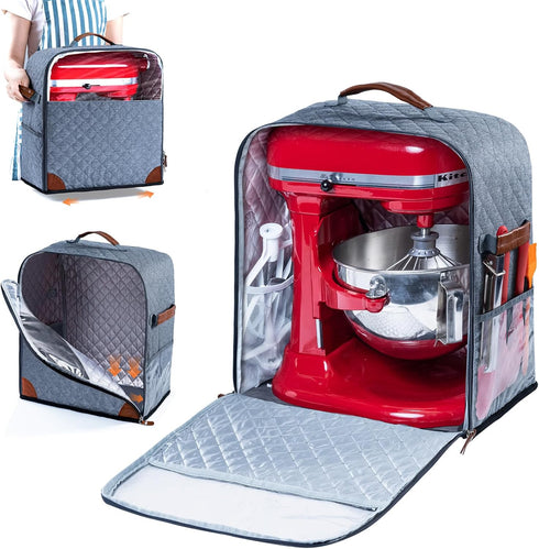 BAGSPRITE Stand Mixer Cover with Appliance Sliders Base, Compatible with KitchenAid Mixer, Storage Bag with Pockets