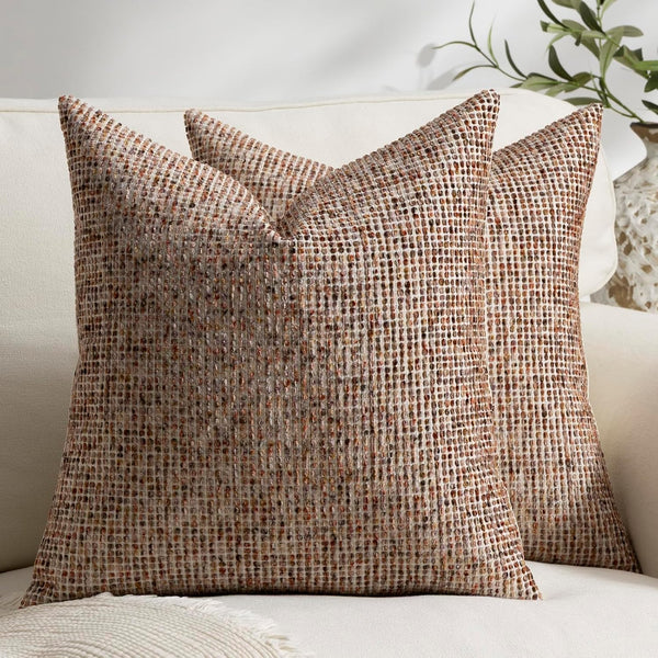 Purewish Pack of 2 Neutral Euro Sham Covers 26x26 Boho Textured Dots Stripe