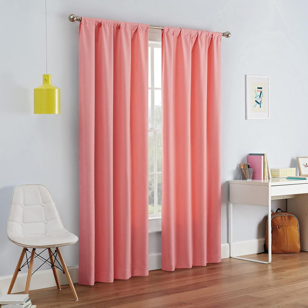 ECLIPSE Kendall Modern Blackout Thermal Rod Pocket Window Curtain, 1 Panel, 42 x 63, Coral