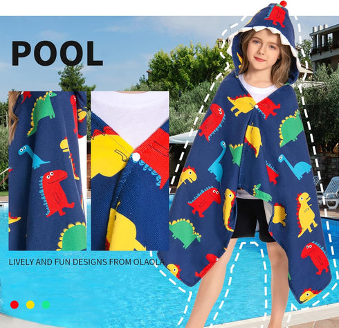 3-12 28" 53" OLAOLA Colorful Dinosaur Hooded Towel for Kids Years, x Soft Thick Absorbent Beach Towels, Toddler Bath