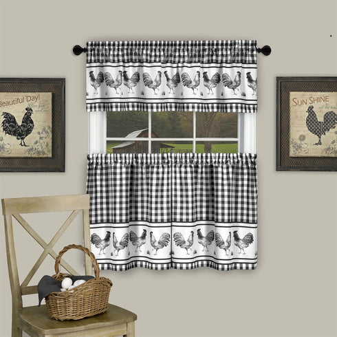 Light Filtering Printed Tier & Valance Window Curtain Set, 58 Inch Length, 36 Inch Width, Barnyard (Burgundy) by Achim