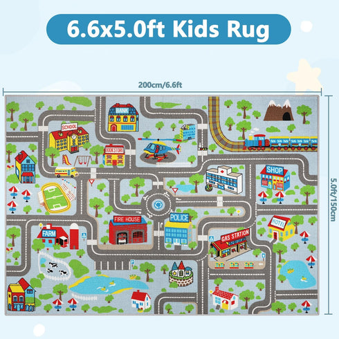 6.6' 5' Capslpad Kids Rug Educational Play Rug x Traffic Road Kids Car Mat Large Learning Play Game Area Rug Kid Carpet