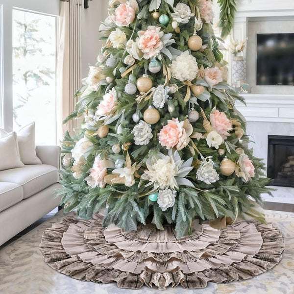 yuboo Spring Farmhouse Flowers Christmas Tree Skirt - 48 inches Burlap Easter 6-Layer Ruffle Farmhouse Decor