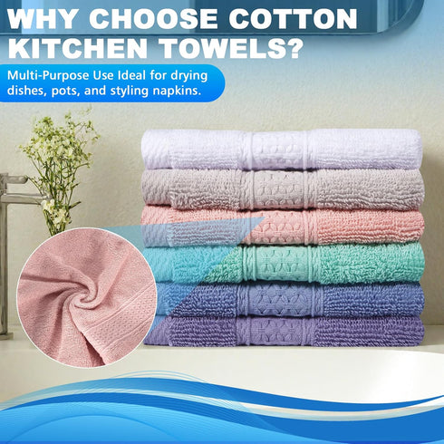 6 Pack 100% 13x13 Inch 6 Cotton Wash Cloth, Highly Absorbent and Soft Feel Fingertip Towels, Machine Washable